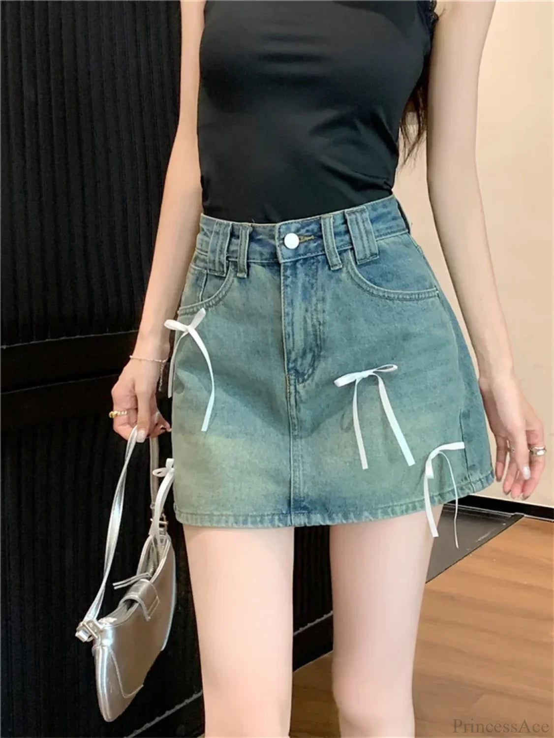 Chic Denim Bow Detail Skirt skirts-250223