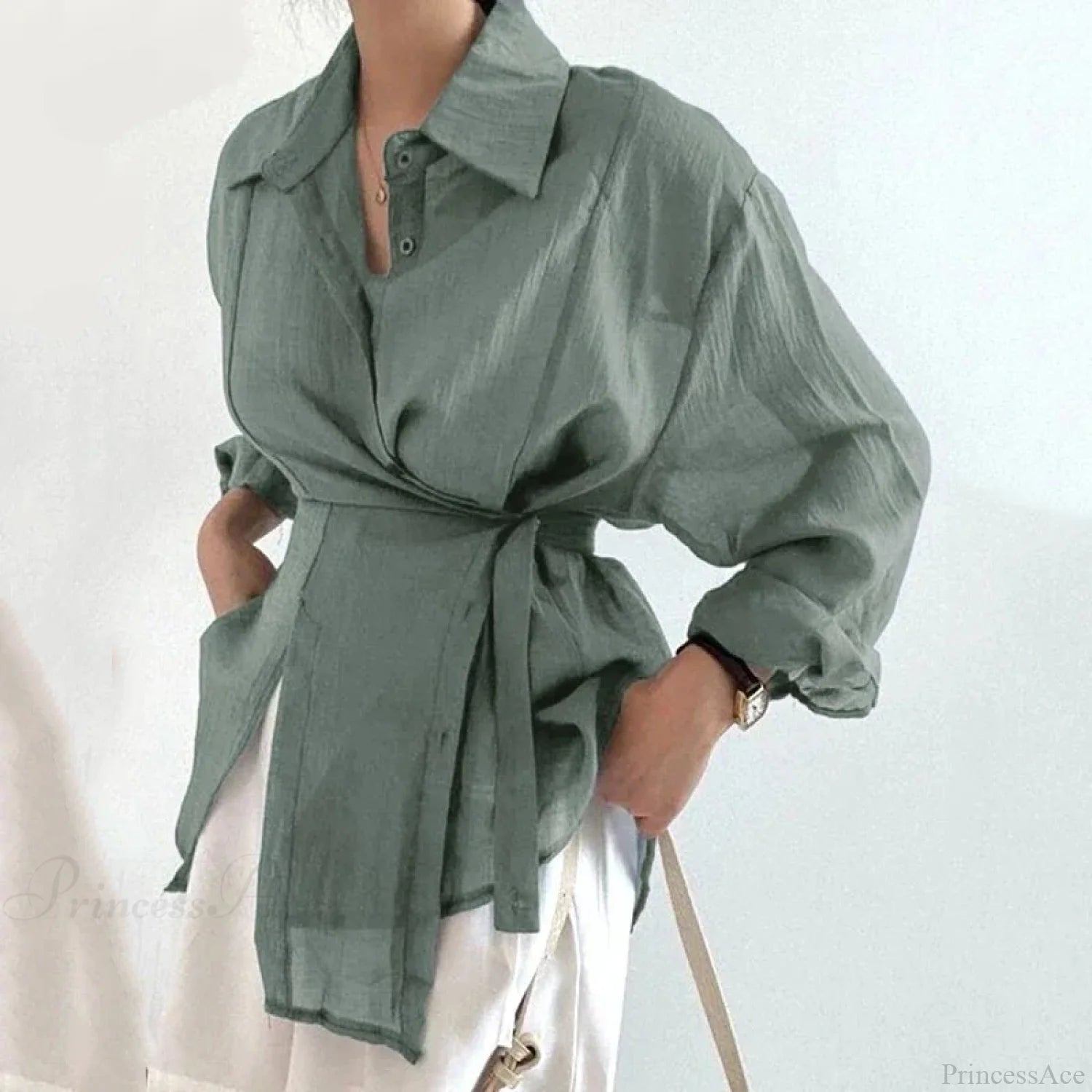 Chic Long Sleeve Solid Loose Sunscreen Blouse Green / S blouse-250126