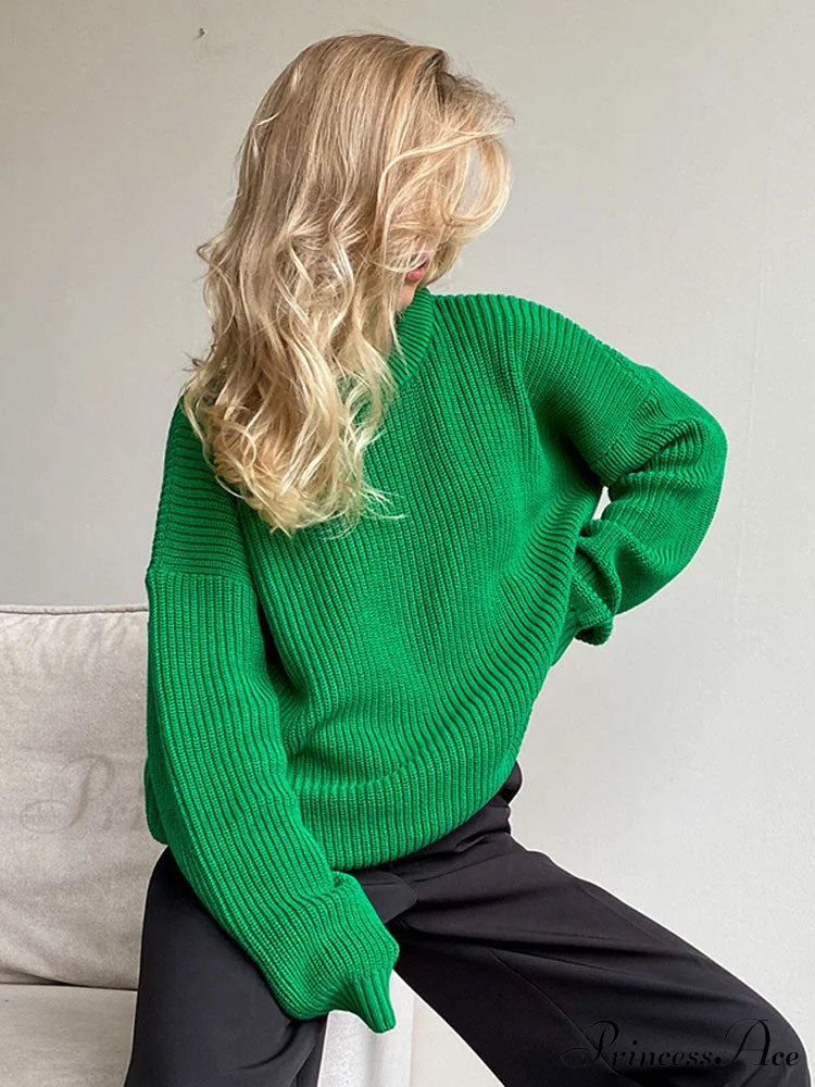 Chic O-Neck Elegant Knitted Sweater Pullovers Green / S