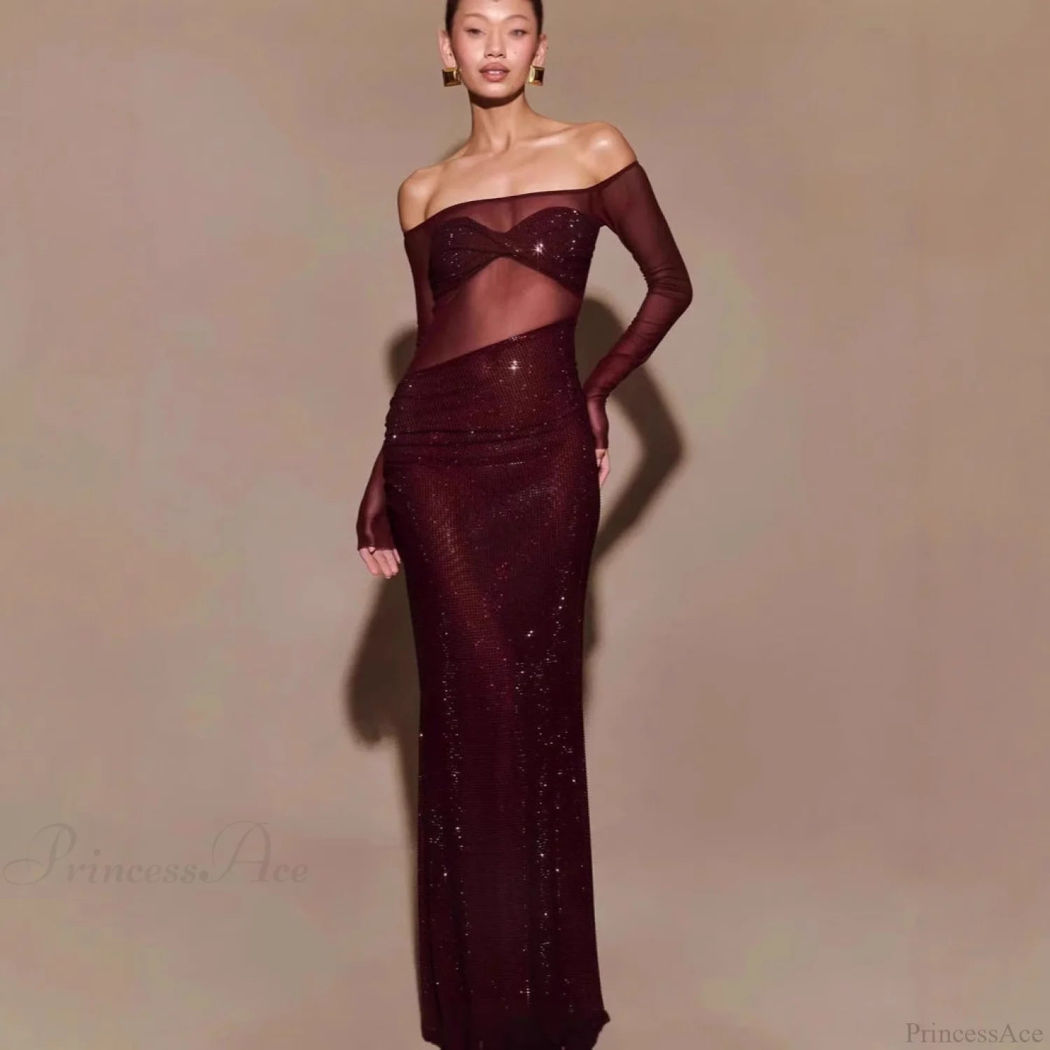 Chic One-Shoulder Rhinestone Fitted Prom Dress gray / XS promdress-250223