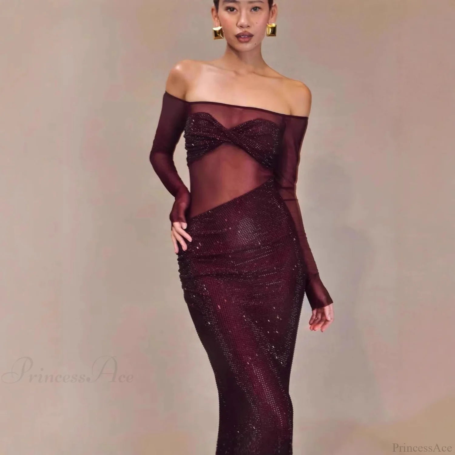 Chic One-Shoulder Rhinestone Fitted Prom Dress promdress-250223