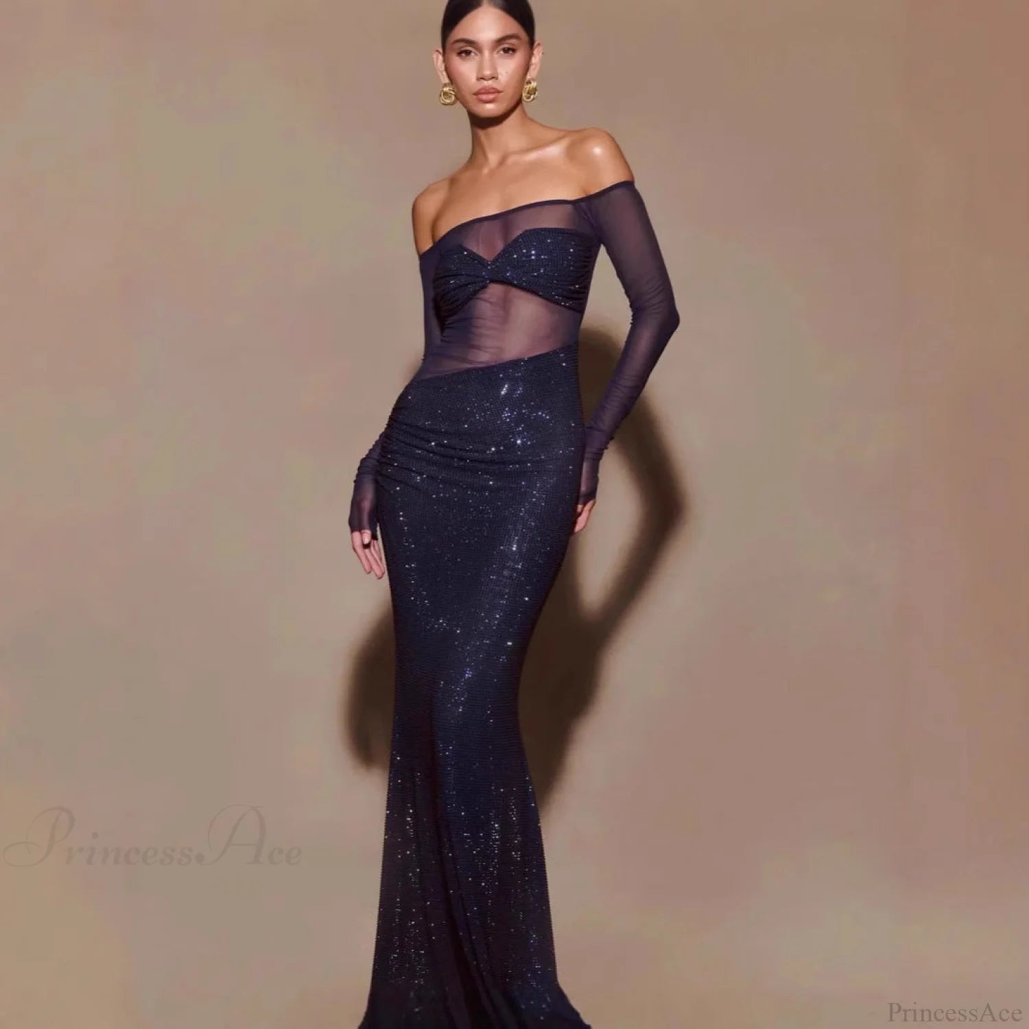 Chic One-Shoulder Rhinestone Fitted Prom Dress promdress-250223