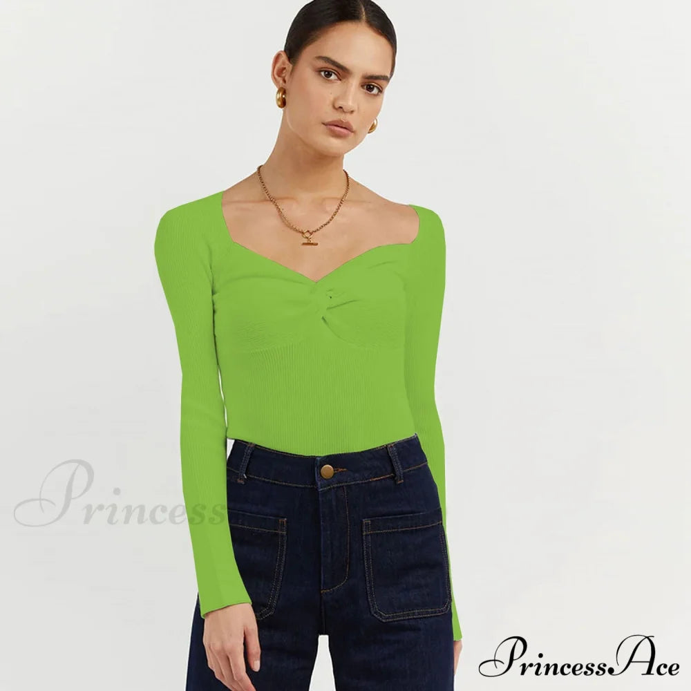 Chic Square Collar Short Sweaters Pullover Grass Green / S