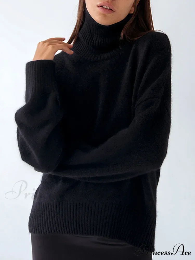 Chic Thickened Inner Wear Solid Fashion Knitted Jumper Christmas Sweater Black / S Sweaters-L