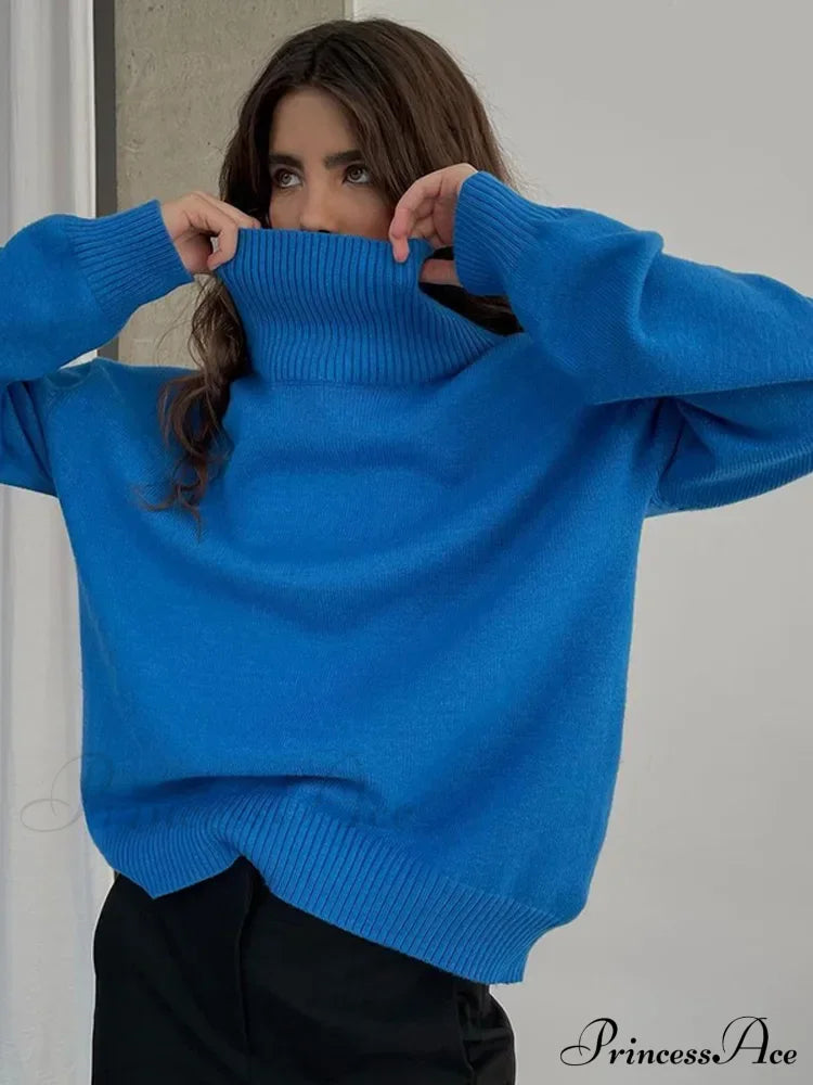 Chic Thickened Inner Wear Solid Fashion Knitted Jumper Christmas Sweater Blue / S Sweaters-L