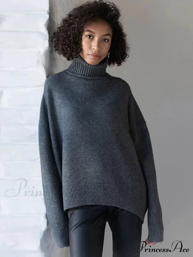 Chic Thickened Inner Wear Solid Fashion Knitted Jumper Christmas Sweater Dark Gray / S Sweaters-L