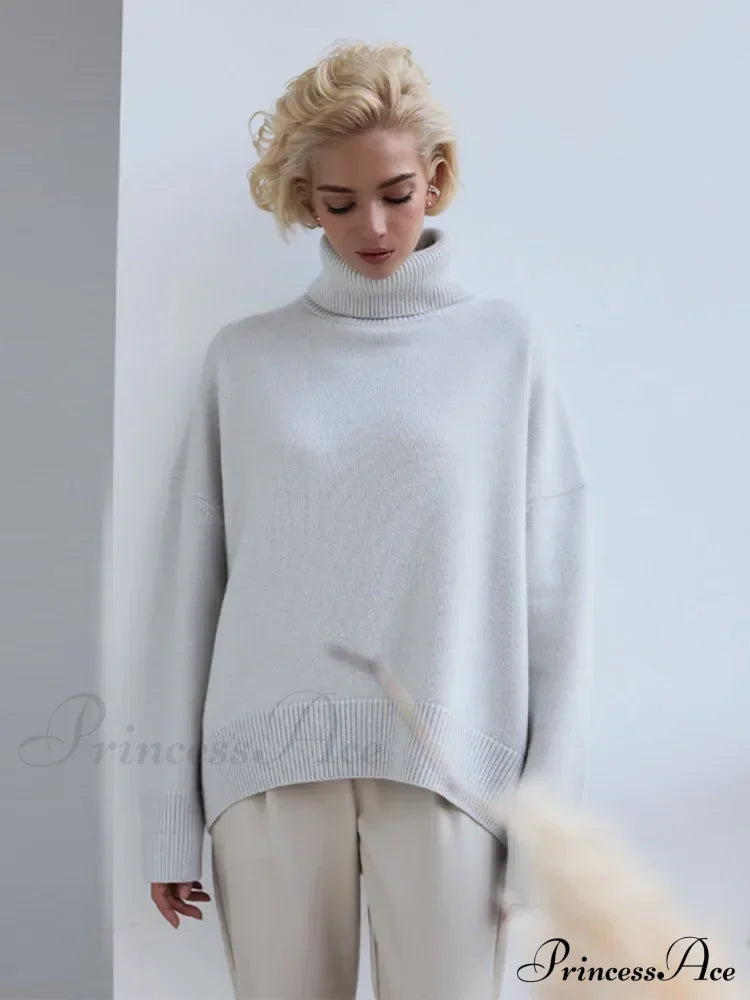 Chic Thickened Inner Wear Solid Fashion Knitted Jumper Christmas Sweater Granny Grey / S Sweaters-L