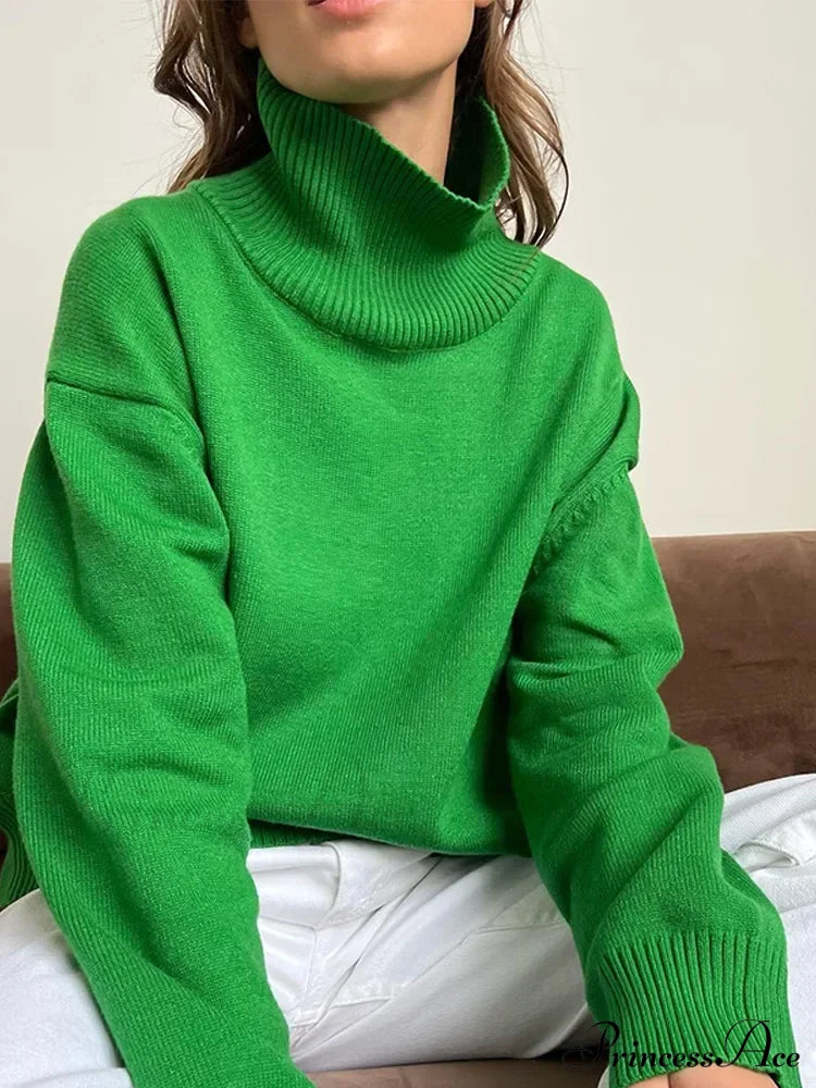 Chic Thickened Inner Wear Solid Fashion Knitted Jumper Christmas Sweater Green / S Sweaters-L