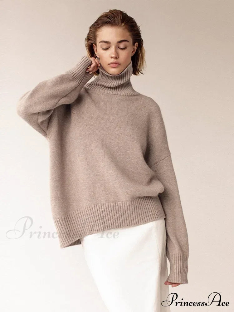 Chic Thickened Inner Wear Solid Fashion Knitted Jumper Christmas Sweater Khakis / S Sweaters-L