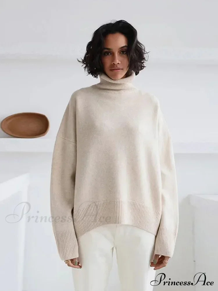 Chic Thickened Inner Wear Solid Fashion Knitted Jumper Christmas Sweater Light Apricot / S