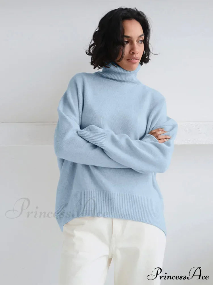 Chic Thickened Inner Wear Solid Fashion Knitted Jumper Christmas Sweater Light Blue / S Sweaters-L