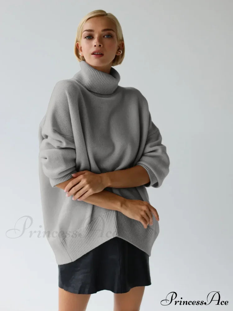 Chic Thickened Inner Wear Solid Fashion Knitted Jumper Christmas Sweater Light Grey / S Sweaters-L