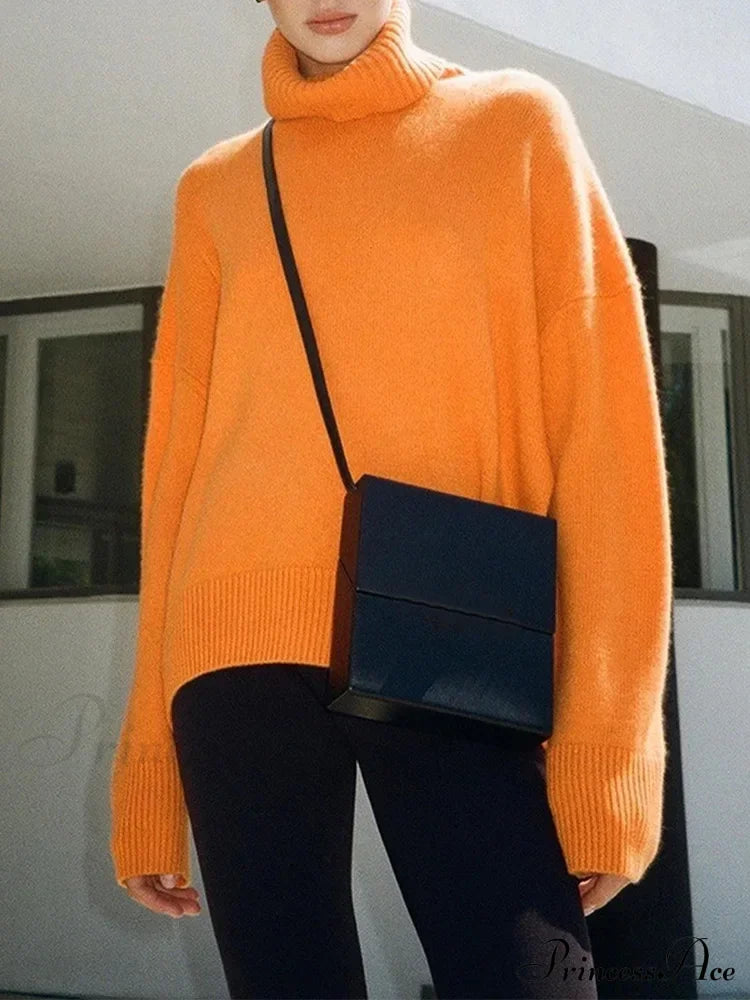 Chic Thickened Inner Wear Solid Fashion Knitted Jumper Christmas Sweater Orange / S Sweaters-L