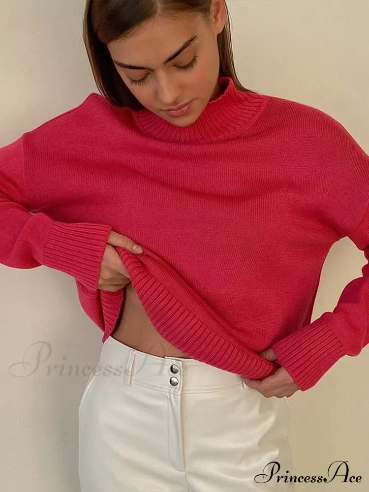 Chic Thickened Inner Wear Solid Fashion Knitted Jumper Christmas Sweater Rose Red / S Sweaters-L