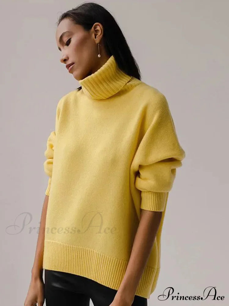 Chic Thickened Inner Wear Solid Fashion Knitted Jumper Christmas Sweater Yellow / S Sweaters-L