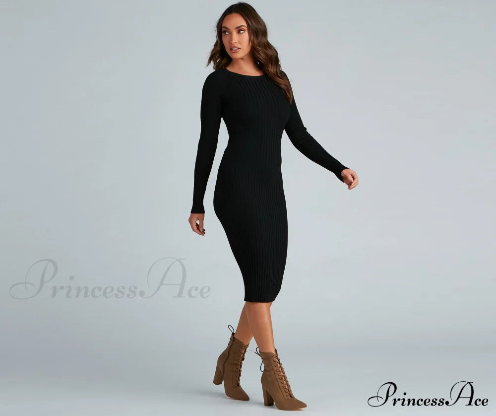 Chic Twist Long Sleeve Midi Dress - Lady Occasions