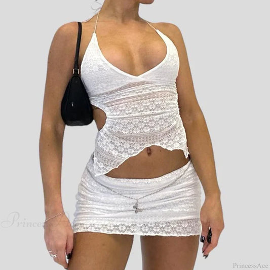 Chic V Neck Halter Tie-Up Bandage Crop Top Mini Pencil Skirt Two Pieces Set twopiecesset-250126