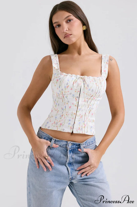 Chicca White Stylish Posy Print Top