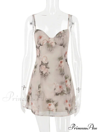 Chiffon Floral Print Spaghetti Strap Backless Boho Dress