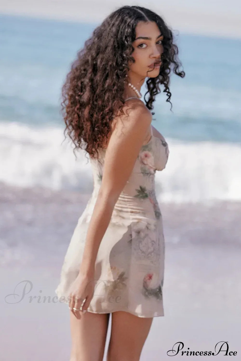 Chiffon Floral Print Spaghetti Strap Backless Boho Dress