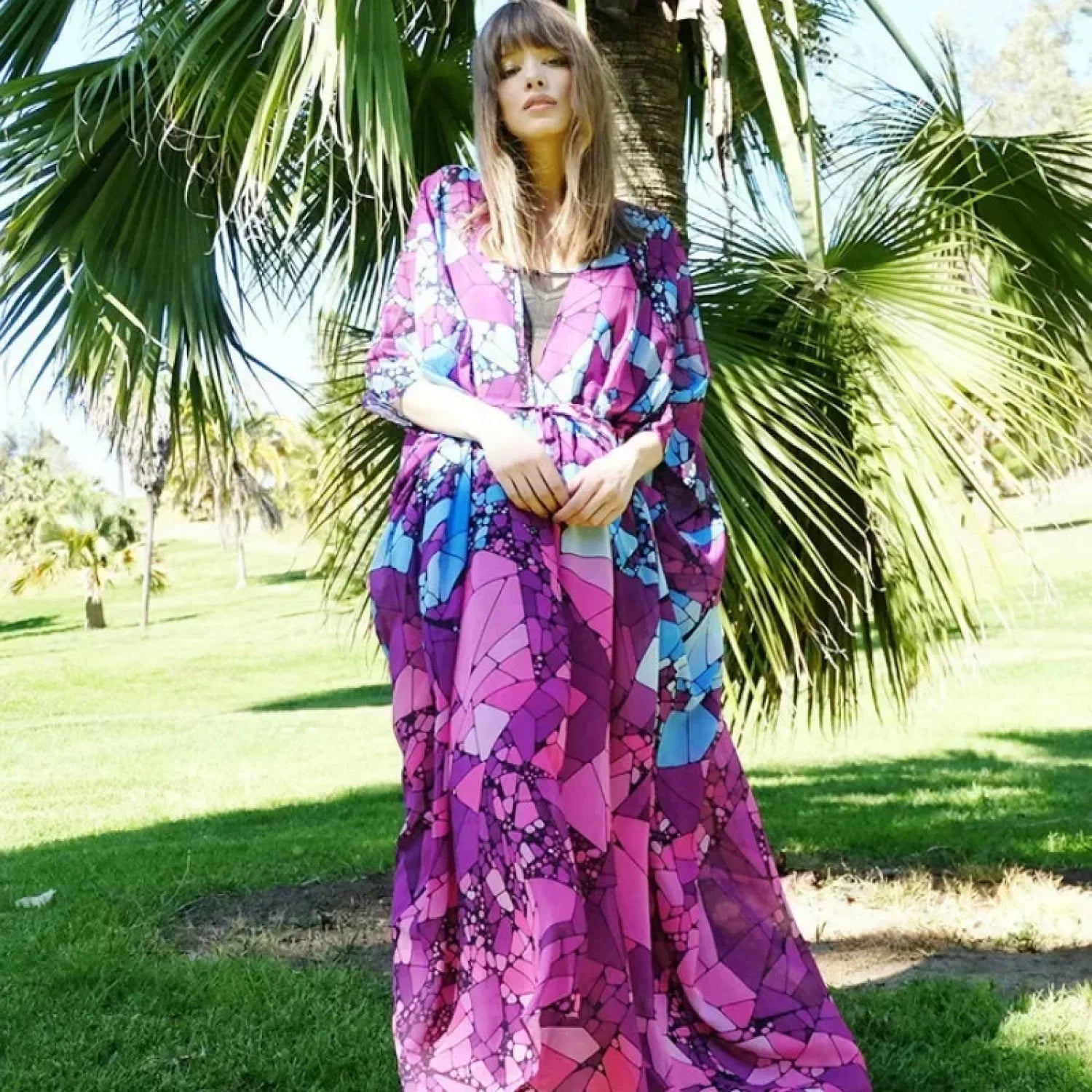 Chiffon Leopard Print Kimono Boho Beach Cover up BLUE / One Size bohocoverup-250126