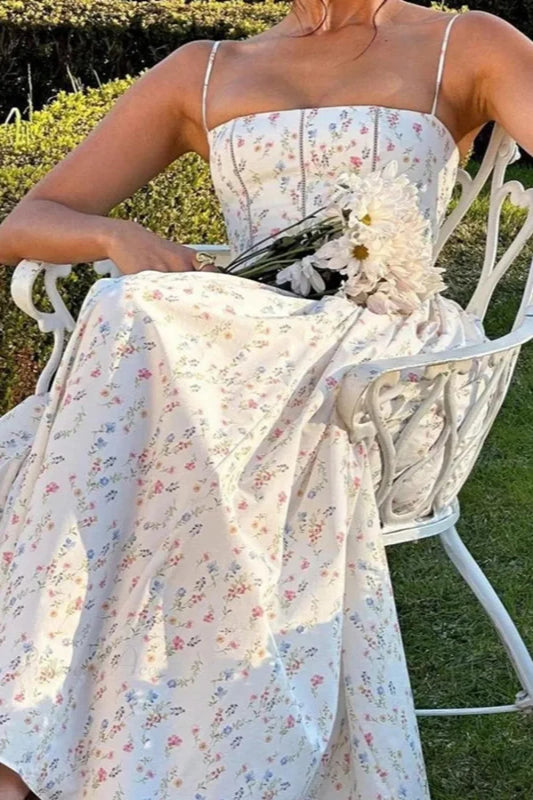 Chiffon Pleated Floral Off Shoulder Maxi Dress