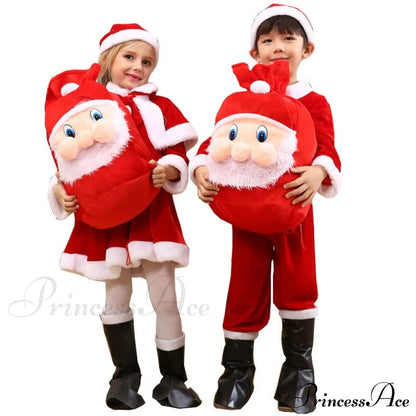 Child Christmas Santa Claus Dress Pants Tops Hat Cloak Belt Sets