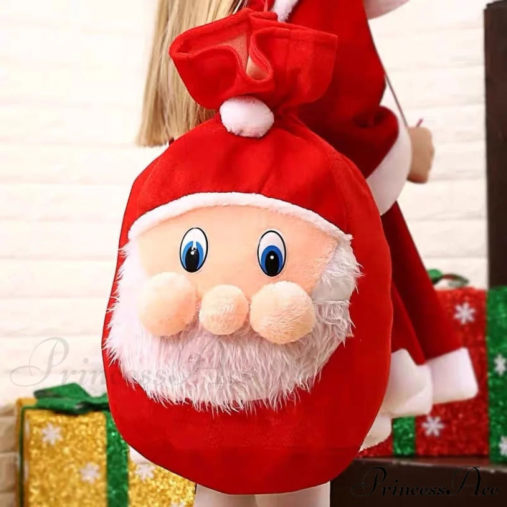 Child Christmas Santa Claus Dress Pants Tops Hat Cloak Belt Sets Only Bag / 120Cm 5T-6T