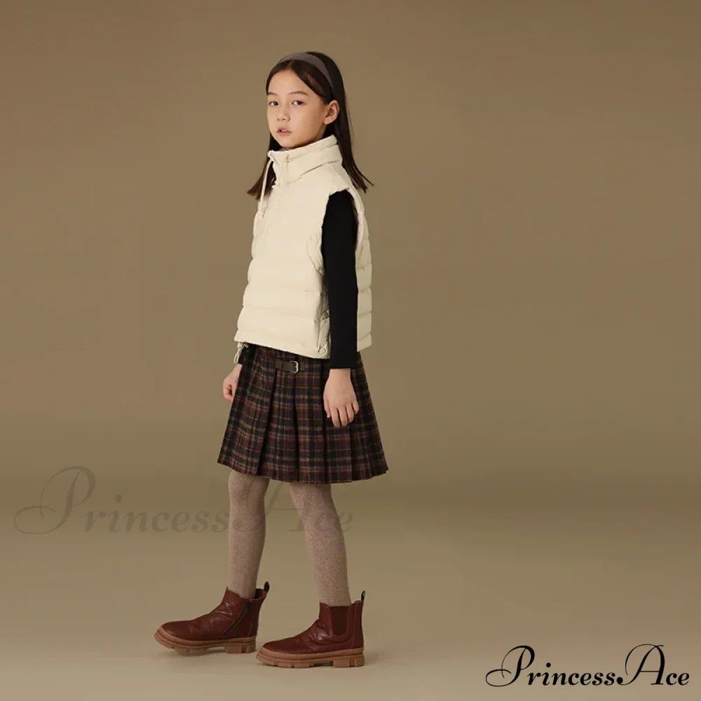 Children’s Retro Plaid Wool Casual Thick Pleated Autumn Winter Skirt