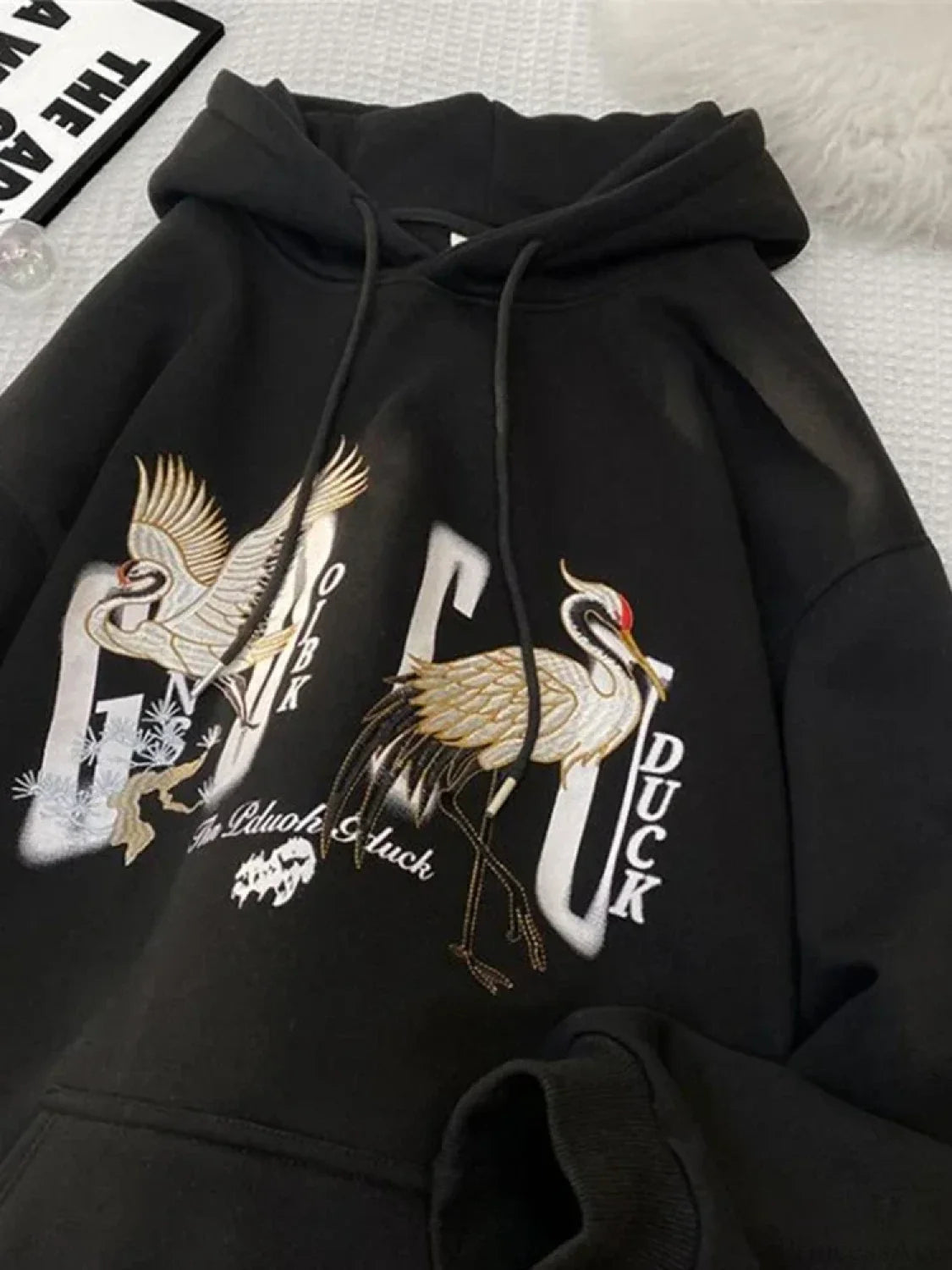 Chinese Crane Pullover Hoodie Black / M(40-45KG)