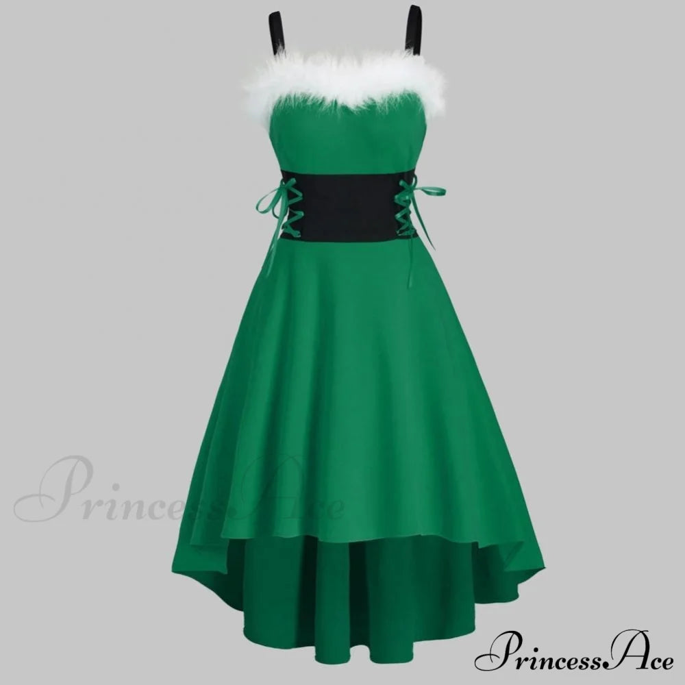 Christma Off Shoulder Contrast Color Patchwork High Low Dress