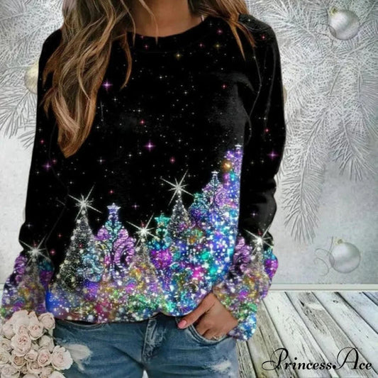 Christmas Print Bling Sweatshirt Black best Best Sellings clothes Plus Size Sale tops Topseller