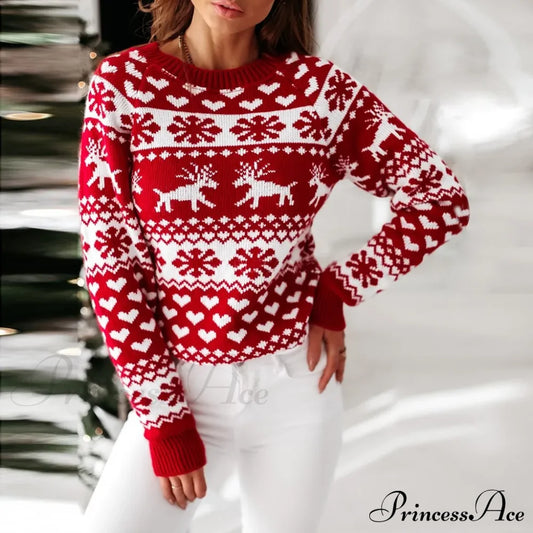 Christmas Cozy Cute Santa Head Print Comfortable Oversized Stylish Sweater Red / S Sweaters-L