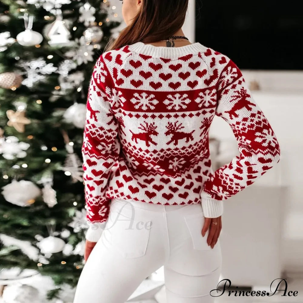 Christmas Cozy Cute Santa Head Print Comfortable Oversized Stylish Sweater Sweaters-L