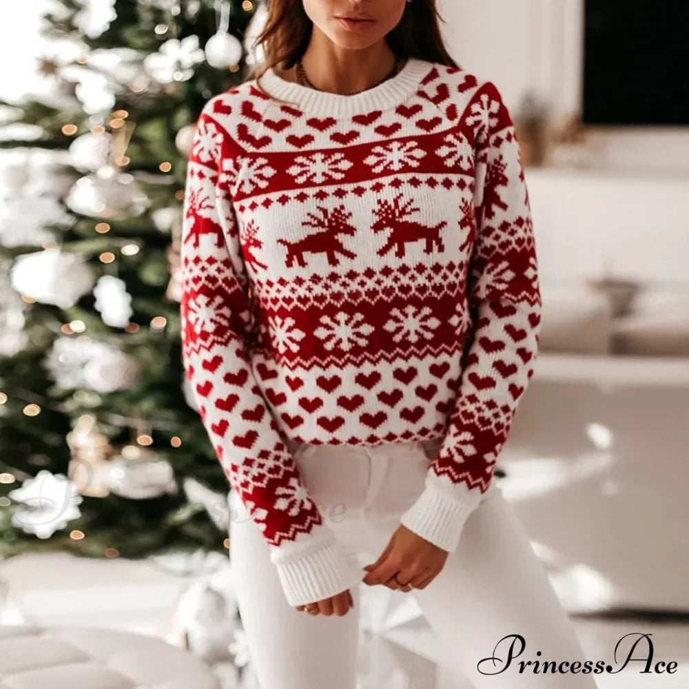 Christmas Cozy Cute Santa Head Print Comfortable Oversized Stylish Sweater Sweaters-L