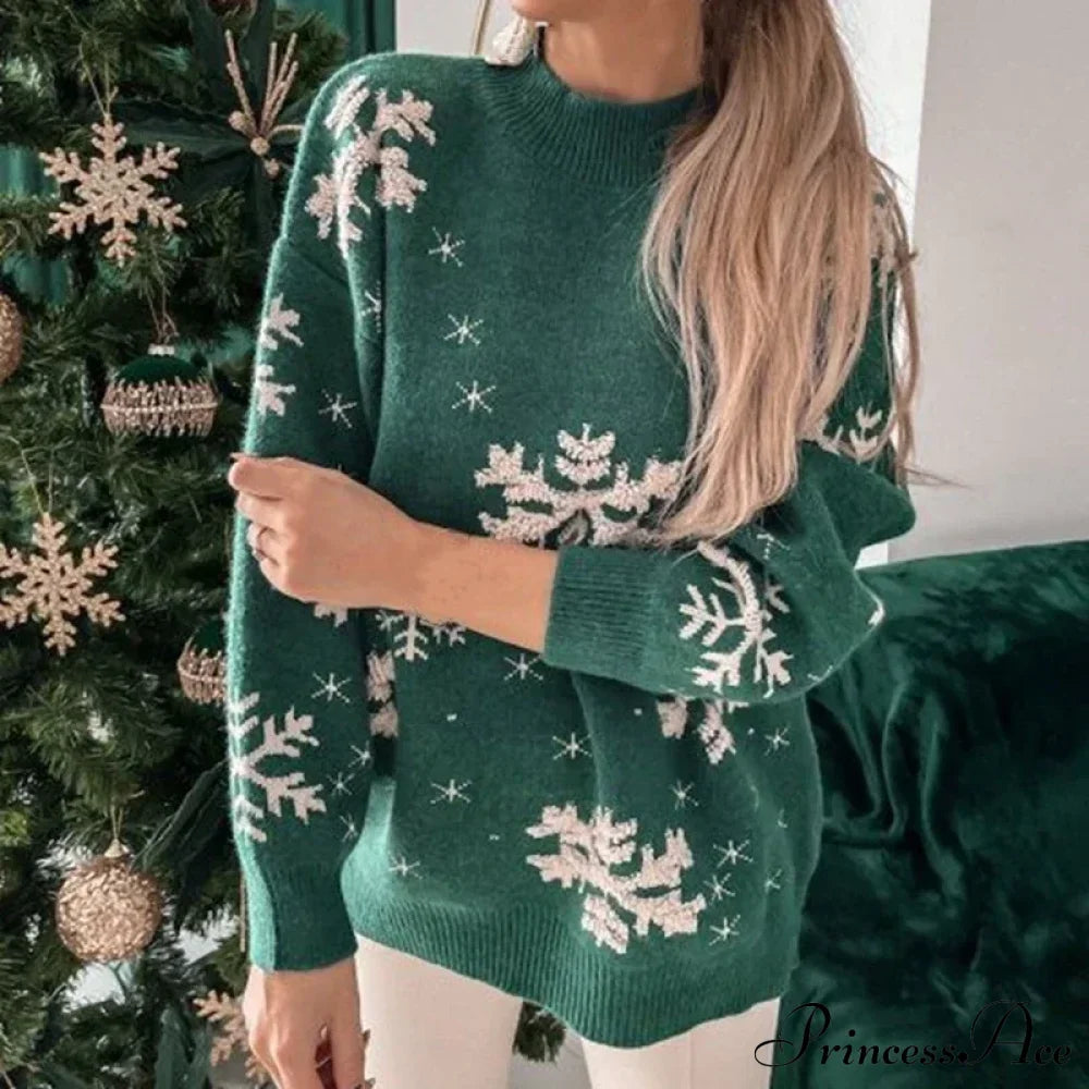 Christmas Cozy Snowflake Print Warm Thickened Stylish Comfortable Sweater Sweaters-L