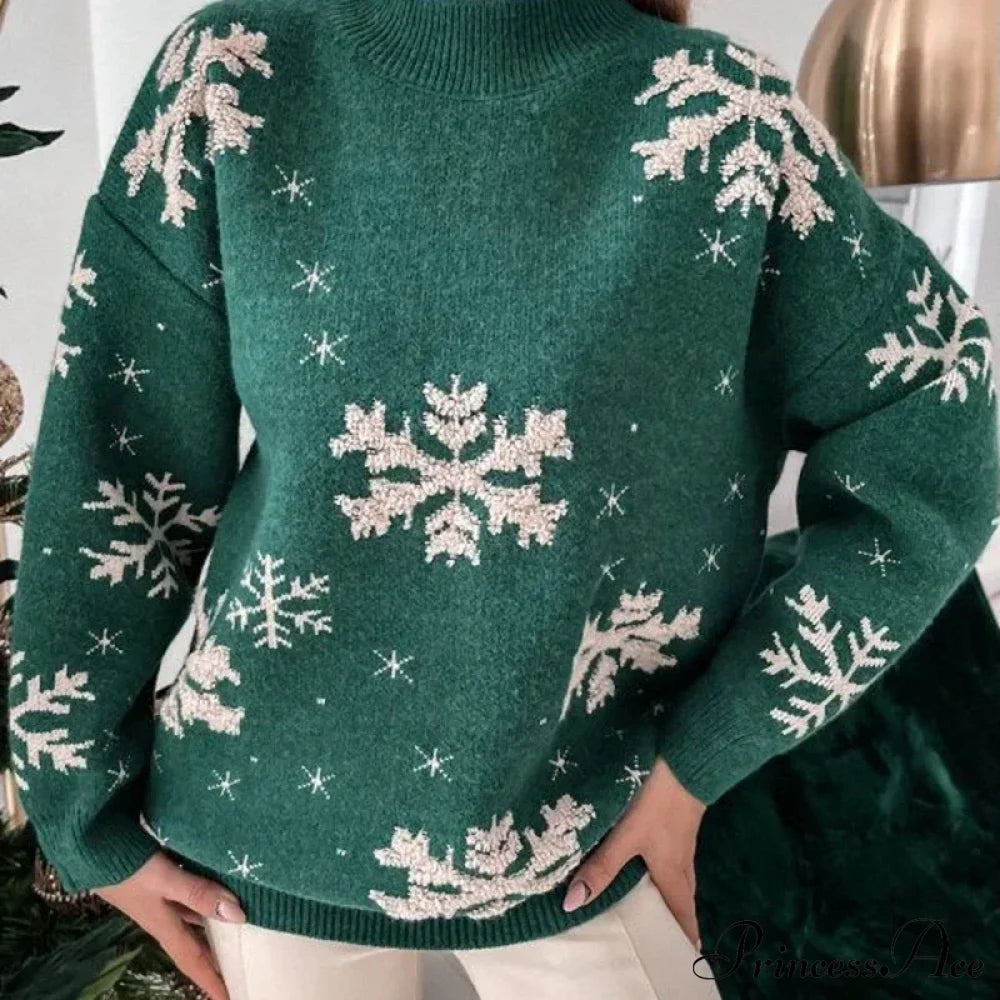 Christmas Cozy Snowflake Print Warm Thickened Stylish Comfortable Sweater Sweaters-L