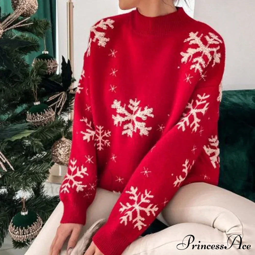 Christmas Cozy Snowflake Print Warm Thickened Stylish Comfortable Sweater Sweaters-L