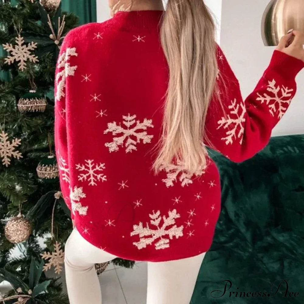 Christmas Cozy Snowflake Print Warm Thickened Stylish Comfortable Sweater Sweaters-L