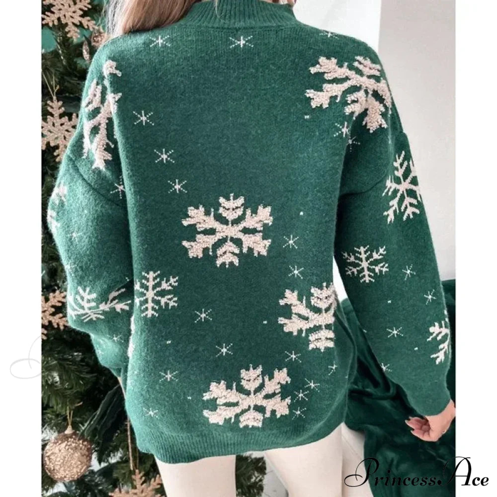 Christmas Cozy Snowflake Print Warm Thickened Stylish Comfortable Sweater Sweaters-L