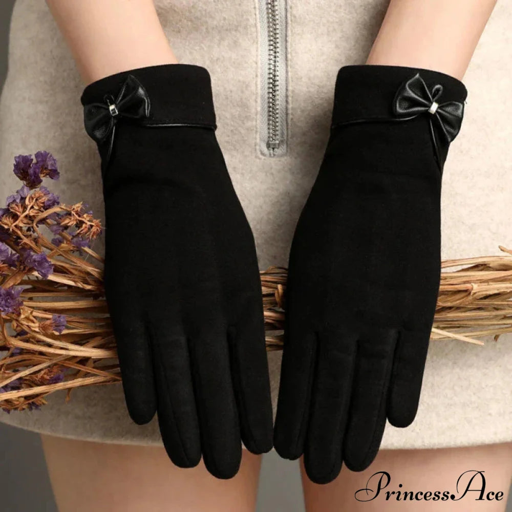 Christmas Cycling Gloves With Velvet Lining And Bow Detail Black Gloves-L