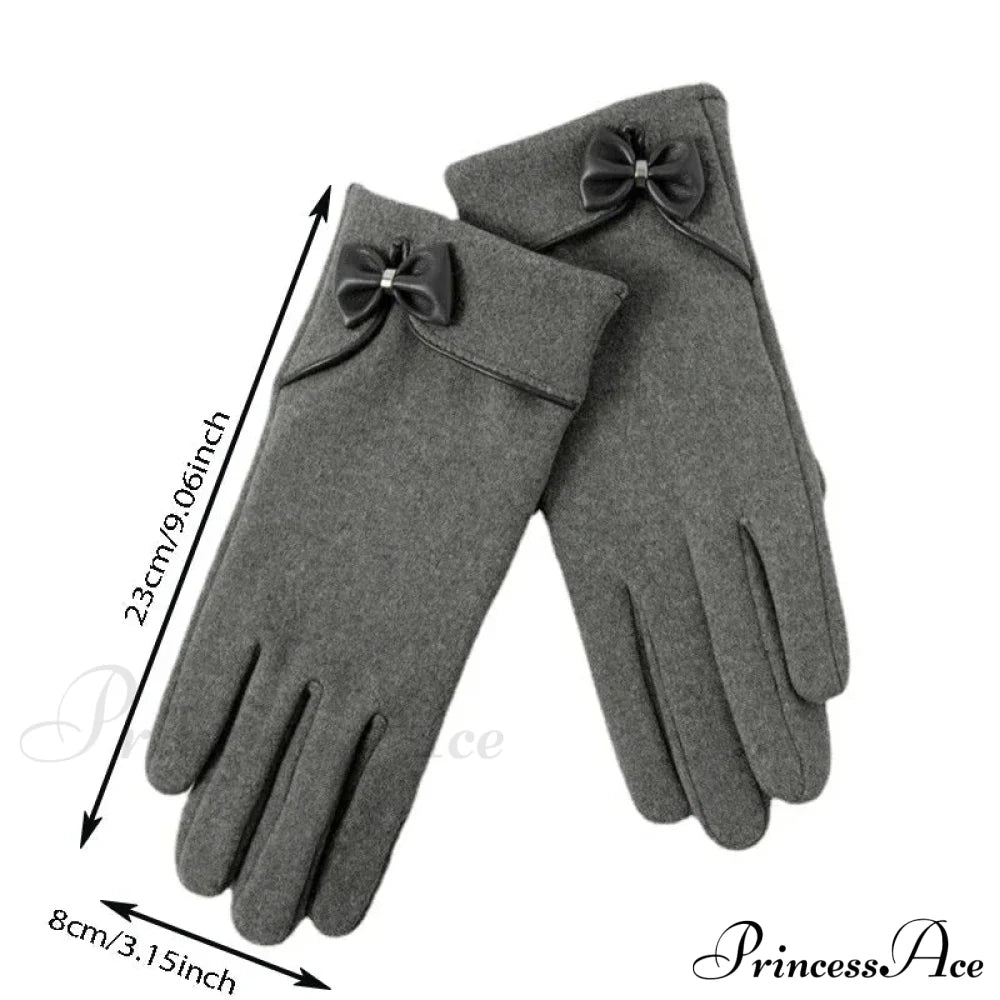 Christmas Cycling Gloves With Velvet Lining And Bow Detail Grey Gloves-L