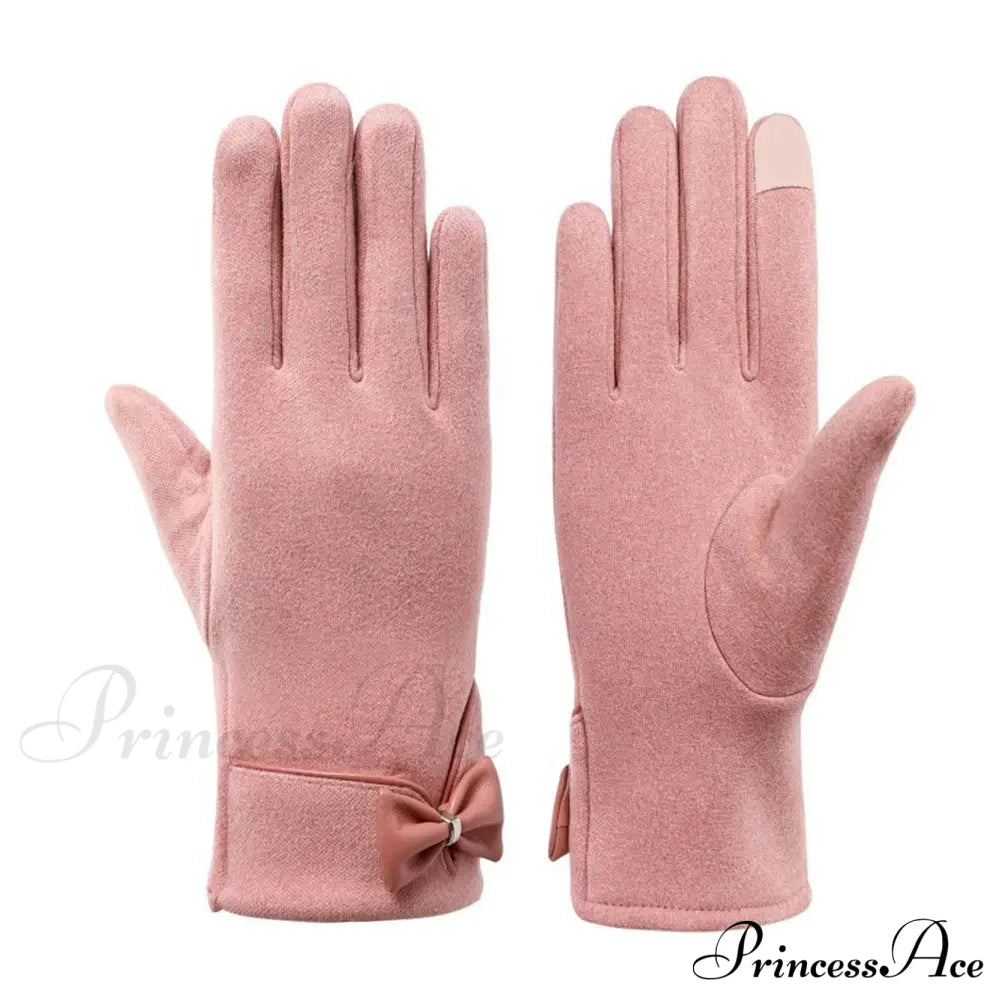 Christmas Cycling Gloves With Velvet Lining And Bow Detail Gloves-L