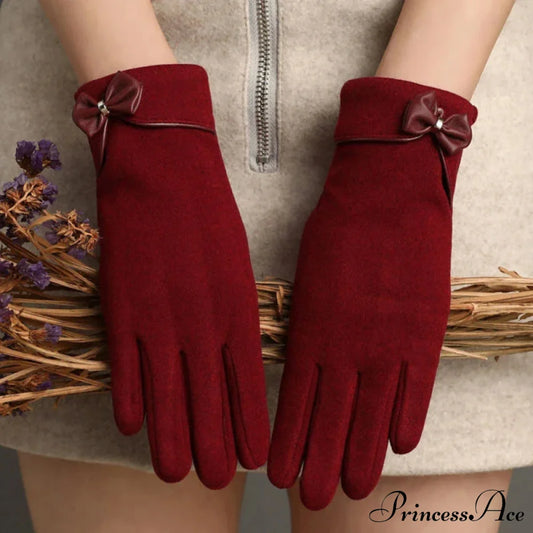 Christmas Cycling Gloves With Velvet Lining And Bow Detail Red Gloves-L