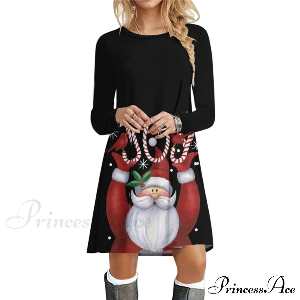 Christmas Deer Long Sleeve 3D Print Mini Dress