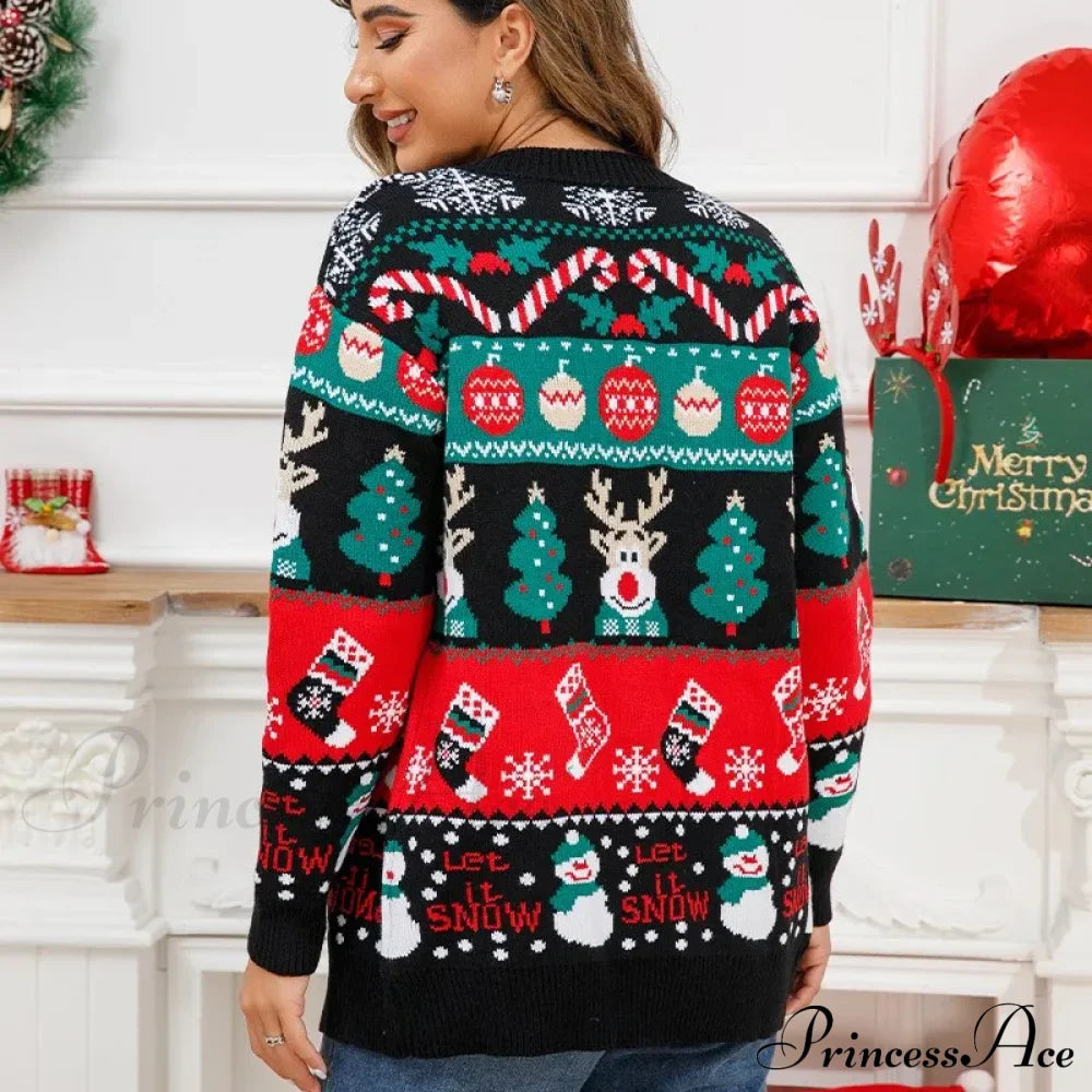 Christmas Deer Snowman Pullover Cardigan Cardigan-241208