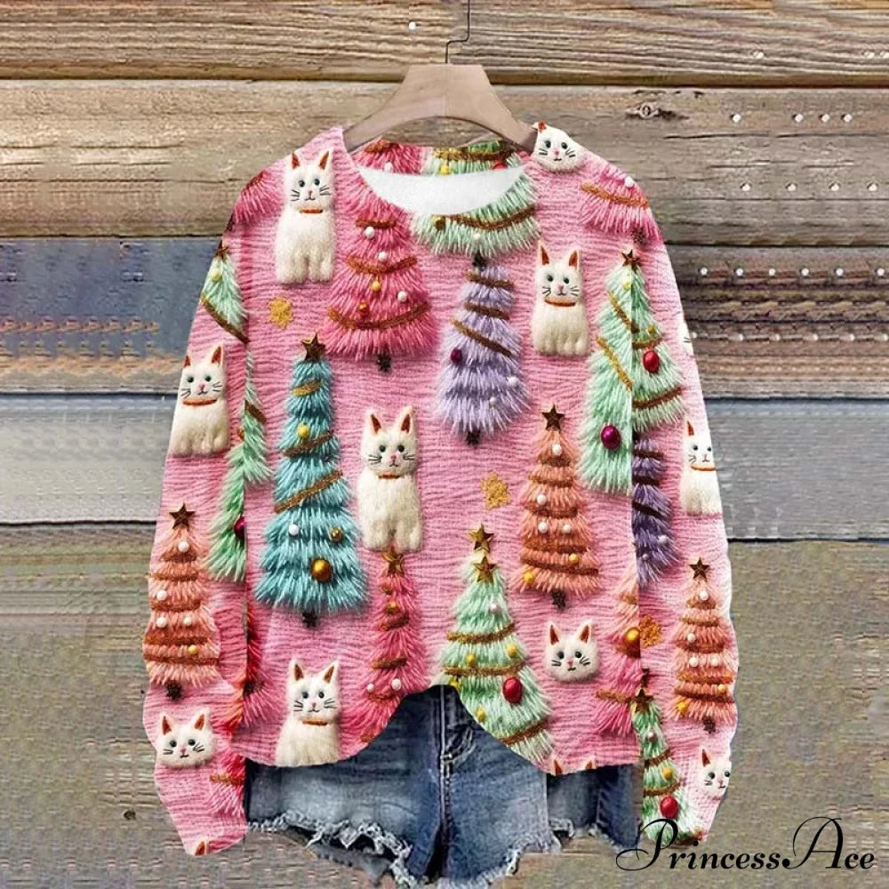 Creative Christmas Print Sweatshirt Pink best Best Sellings clothes Plus Size Sale tops Topseller