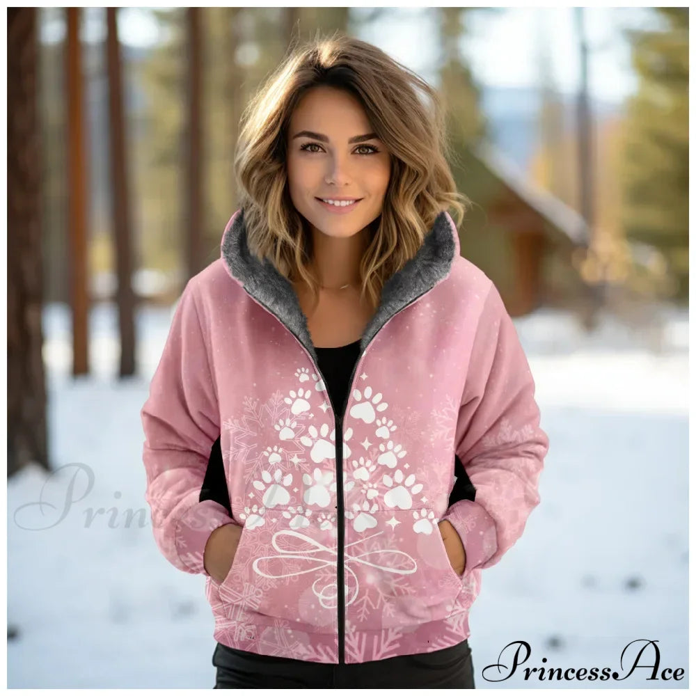 Christmas Fleece Deer Print Coat Pink 1 / Xxs Coats-241208