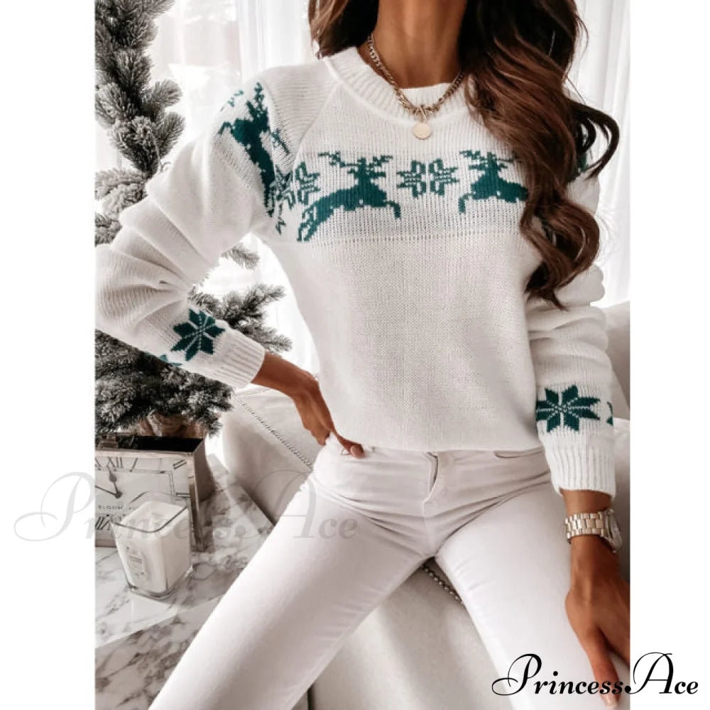 Christmas Knitted Long Pullover Sweater Blue / S Sweaters-L