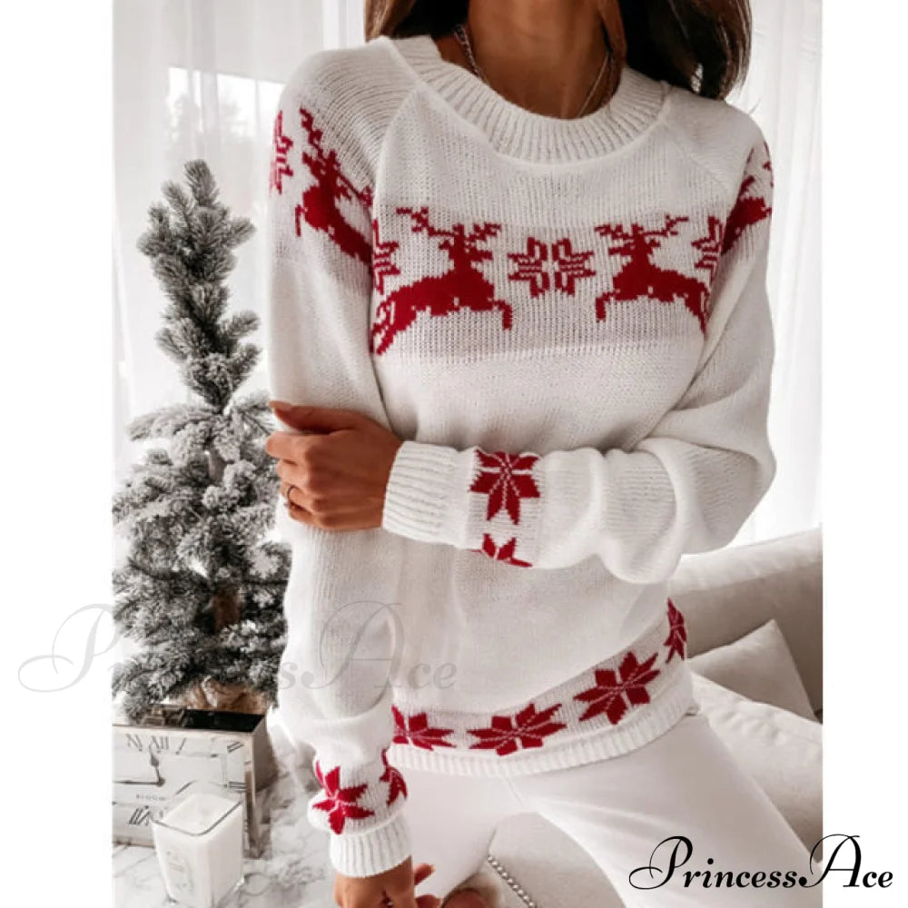 Christmas Knitted Long Pullover Sweater White / S Sweaters-L